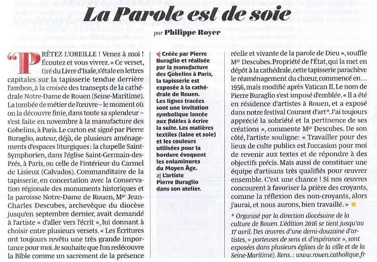 Tapisserie Buraglio - Article Pèlerin 17 mars 2016